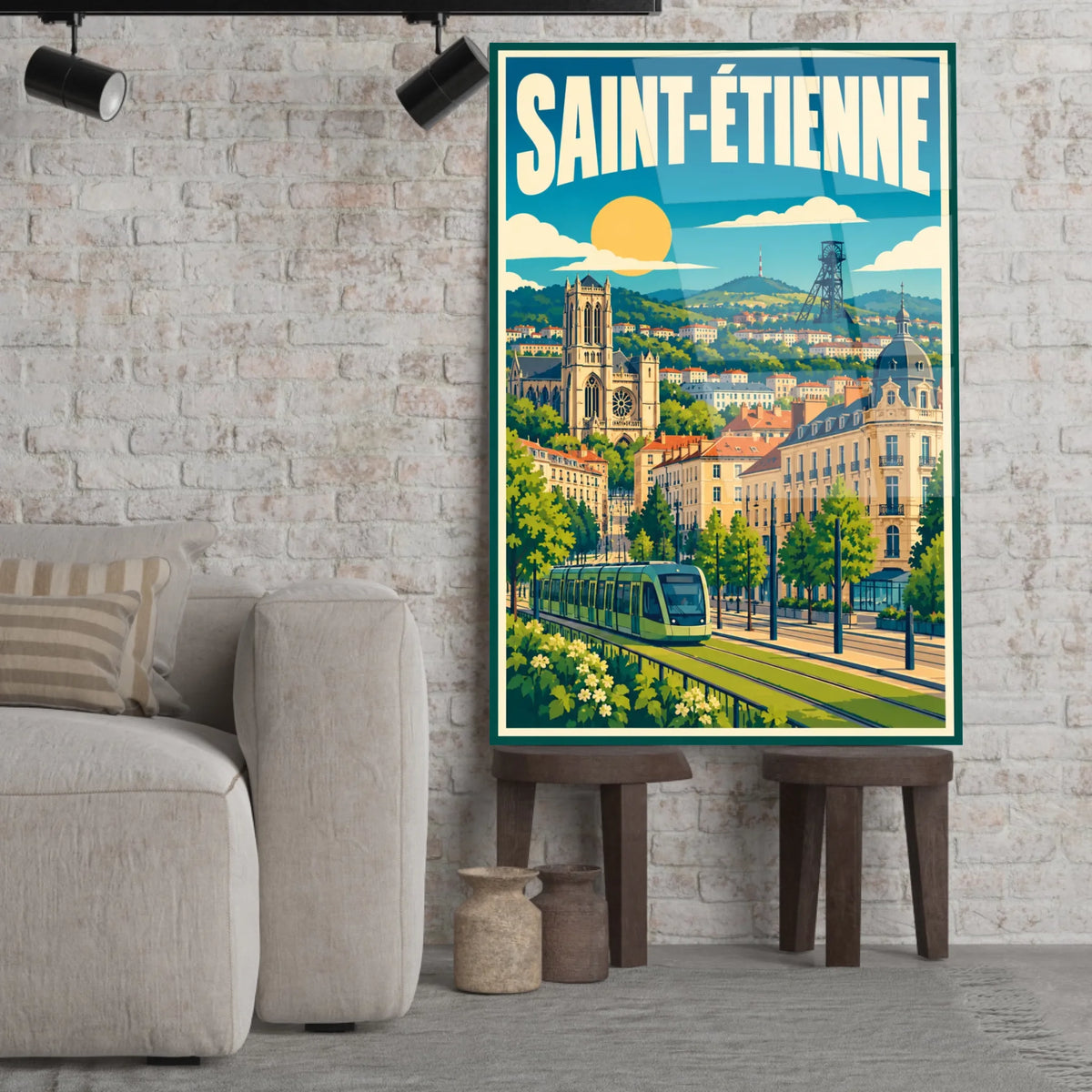 Tableau verre acrylique Saint-Étienne, gros plan incliné