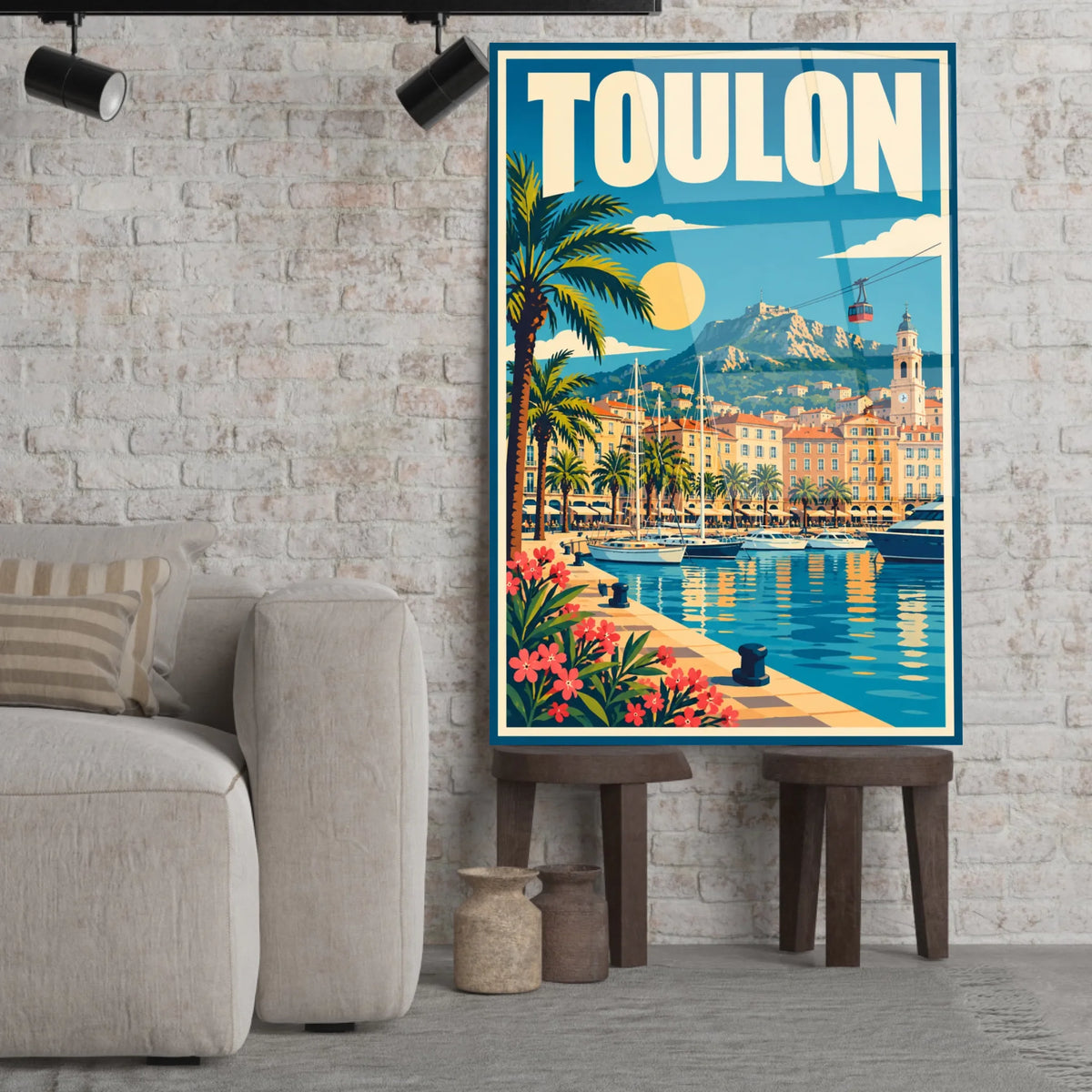 Tableau verre acrylique Toulon, gros plan incliné