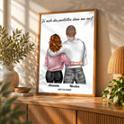 Tableau couple personnalisé homme et femme en affiche encadrée bois sur un buffet (vue 2)