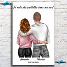 Tableau couple personnalisé homme et femme en verre acrylique, sur un mur de briques blanches