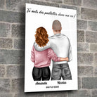 Tableau couple personnalisé homme et femme en verre acrylique, fixé sur un mur de pierre