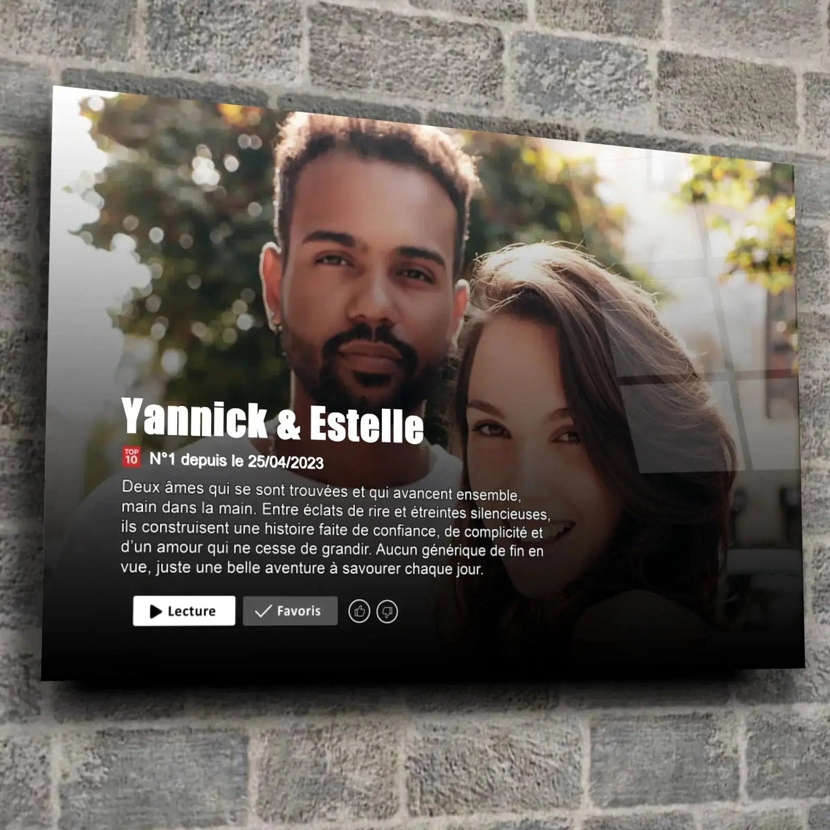 Tableau couple personnalisé affiche netflix romantique, gros plan incliné, variante