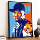 Tableau Décoratif 50Cent en affiche encadrée noire sur une étagère