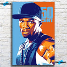 Tableau Décoratif 50Cent sur toile, accroché sur un mur de briques blanches (vue 2)