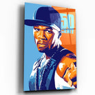 Tableau Décoratif 50Cent en verre acrylique, vue inclinée sur fond blanc