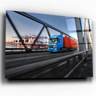 Tableau Décoratif camion remorque en verre acrylique, vue inclinée sur fond blanc