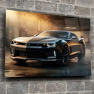 Tableau Décoratif Chevrolet Camaro Carbone en verre acrylique, fixé sur un mur de pierre