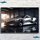 Tableau Décoratif Concept car sur toile, vue de face sur un mur de briques blanches