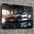 Tableau Décoratif Concept car en verre acrylique, fixé sur un mur de pierre