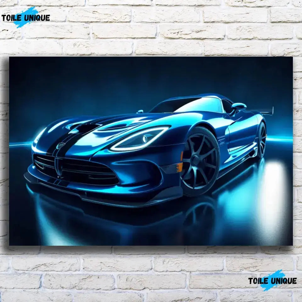 Tableau Décoratif Dodge Viper sur toile, vue de face sur un mur de briques blanches