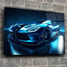 Tableau Décoratif Dodge Viper en verre acrylique, fixé sur un mur de pierre