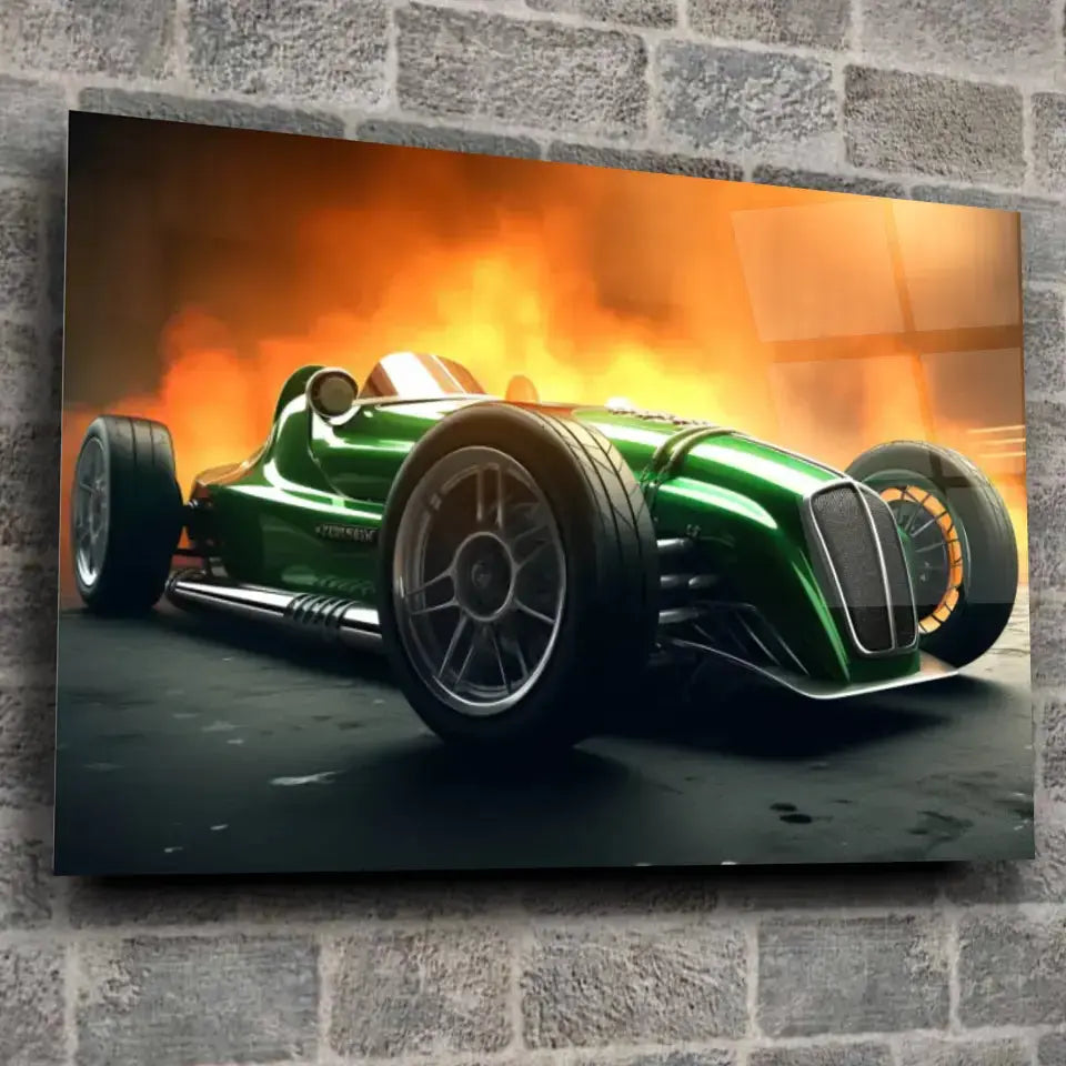 Tableau Décoratif Formula 1 Classic en verre acrylique, fixé sur un mur de pierre