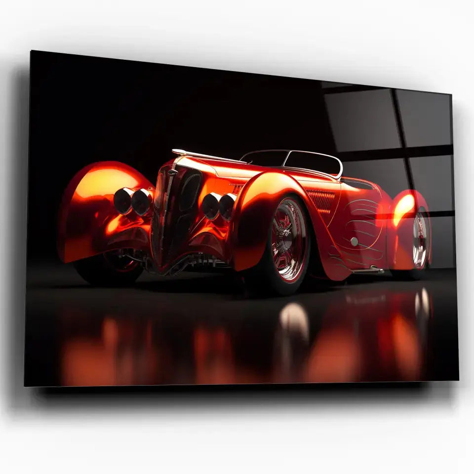 Tableau Décoratif Hot Road Convertible en verre acrylique, vue inclinée sur fond blanc