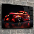Tableau Décoratif Hot Road Flammes en verre acrylique, fixé sur un mur de pierre