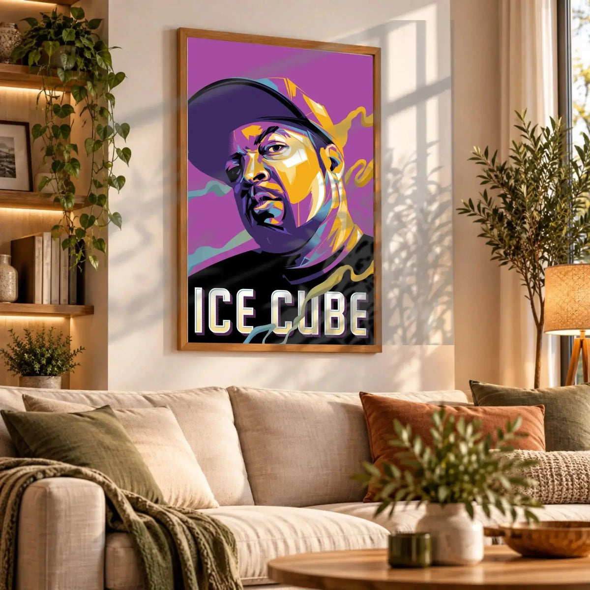 Tableau Décoratif Ice Cube en affiche encadrée bois dans un salon