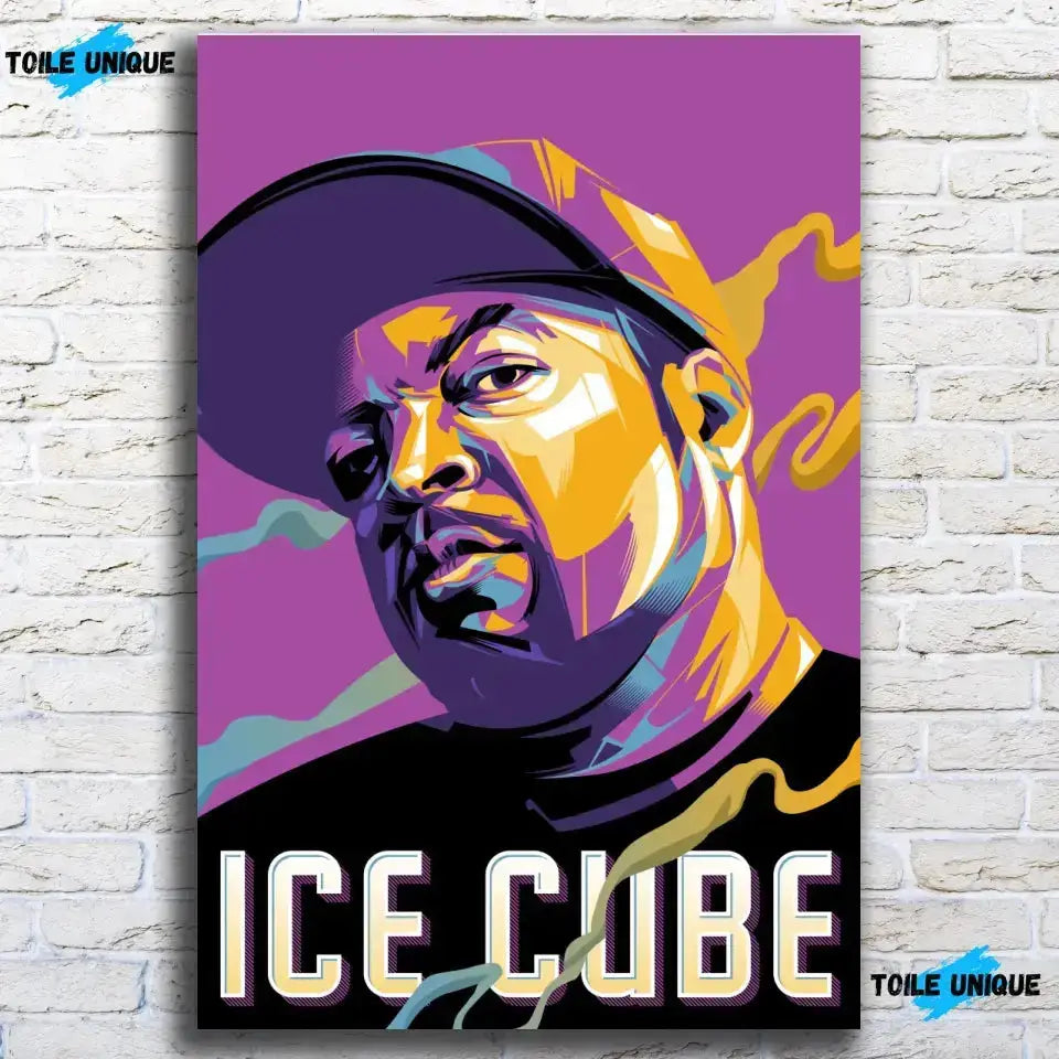 Tableau Décoratif Ice Cube sur toile, accroché sur un mur de briques blanches