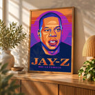 Tableau Décoratif Jay-Z en affiche encadrée bois sur un buffet