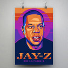 Tableau Décoratif Jay-Z en affiche suspendue par des pinces sur un mur gris