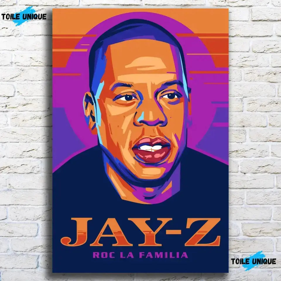 Tableau Décoratif Jay-Z en verre acrylique, sur un mur de briques blanches