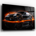Tableau Décoratif Porsche 911 Black en verre acrylique, vue inclinée sur fond blanc
