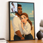 Tableau photo personnalisé style Disney encadré, sur un meuble avec vase noir