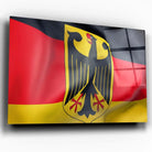 Tableau Drapeau Allemagne en verre acrylique, vue inclinée sur fond blanc