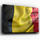 Tableau Drapeau Belgique en verre acrylique, vue inclinée sur fond blanc