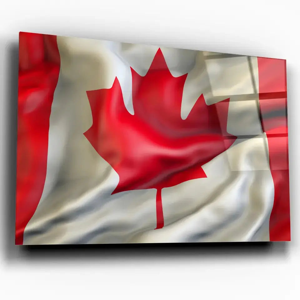 Tableau Drapeau Canada en verre acrylique, vue inclinée sur fond blanc