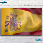Tableau Drapeau Espagne sur toile, vue de face sur un mur de briques blanches