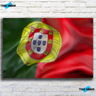 Tableau Drapeau Portugal sur toile, vue de face sur un mur de briques blanches