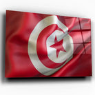 Tableau Drapeau Tunisie en verre acrylique, vue inclinée sur fond blanc
