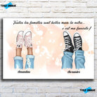 Tableau famille personnalisé chaussures, vue de face sur mur de briques blanches