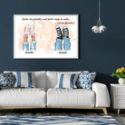 Tableau famille personnalisé chaussures accroché au mur, salon bleu foncé