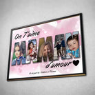 Tableau famille personnalisé lettres MAMAN photo dans un cadre noir, incliné