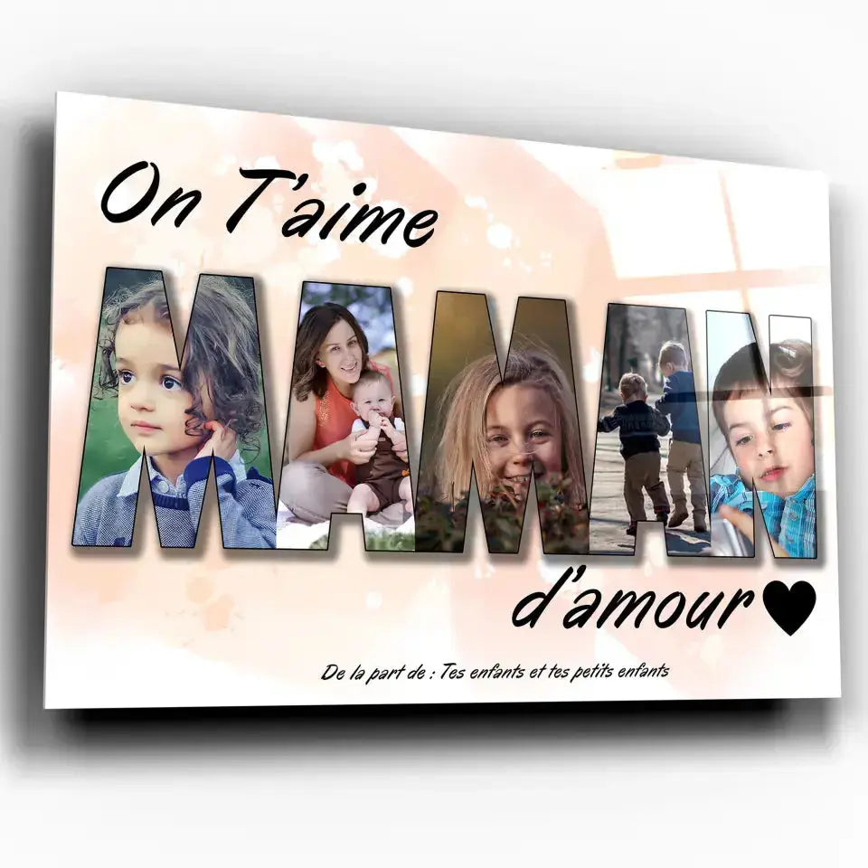 Tableau famille personnalisé lettres MAMAN photo, exemple de variante, gros plan incliné