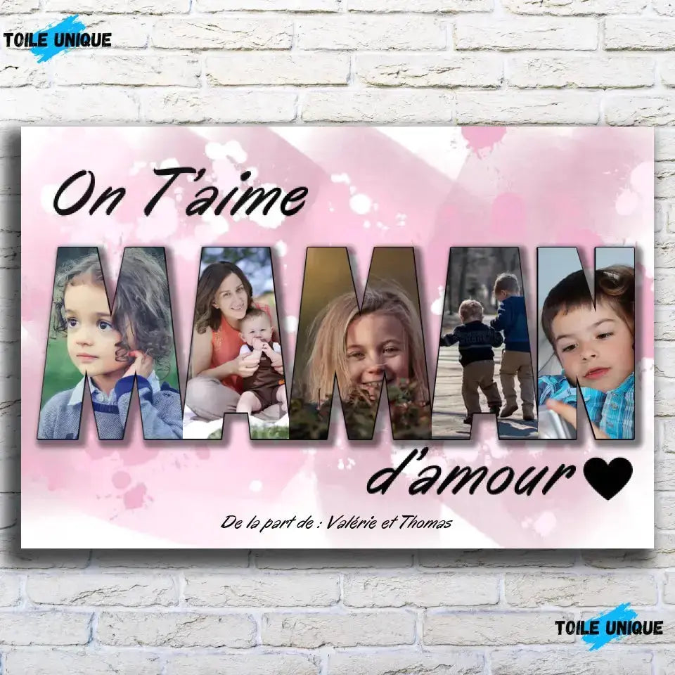 Tableau famille personnalisé lettres MAMAN photo accroché au mur, salon, variante