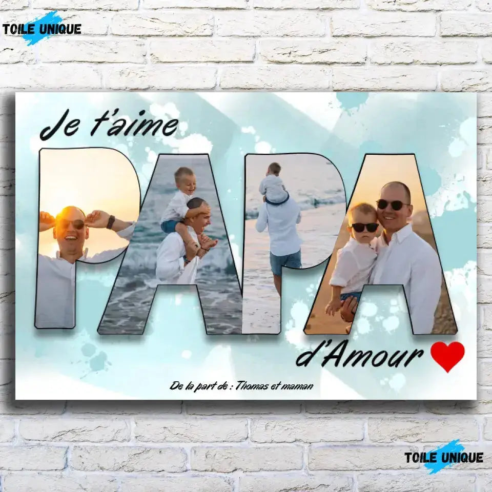 Tableau famille personnalisé lettres PAPA photo accroché au mur, salon, variante