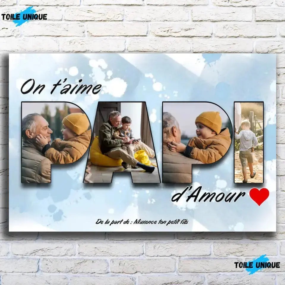 Tableau famille personnalisé lettres PAPI photo accroché au mur, salon, variante