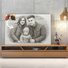 Tableau horizontal effet dessin au crayon graphite sur meuble TV, cadeau original, portrait de famille