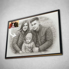 Tableau horizontal personnalisé effet dessin au crayon graphite encadré, portrait de famille en illustration