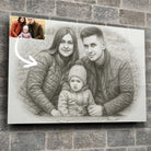 Tableau horizontal personnalisé effet dessin au crayon graphite sur mur de pierre, portrait de famille