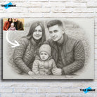 Tableau horizontal personnalisé effet dessin au crayon graphite sur mur de briques blanches, portrait de famille