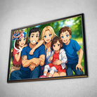 Tableau horizontal personnalisé style anime japonais manga encadré, portrait de famille en illustration