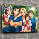 Tableau horizontal personnalisé style anime japonais manga sur mur de pierre, portrait de famille