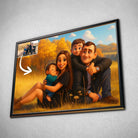 Tableau horizontal personnalisé style anime Pixar 3D encadré, portrait de famille en illustration