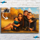 Tableau horizontal personnalisé style anime Pixar 3D sur mur de briques blanches, portrait de famille