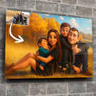 Tableau horizontal personnalisé style anime Pixar 3D sur mur de pierre, portrait de famille