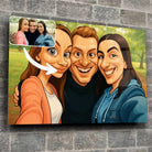Tableau horizontal personnalisé style caricature sur mur de pierre, portrait de groupe d'amis
