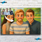 Tableau horizontal personnalisé style Disney sur mur de briques blanches, portrait de groupe d'amis