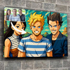 Tableau horizontal personnalisé style Dragon Ball sur mur de pierre, portrait de groupe d'amis